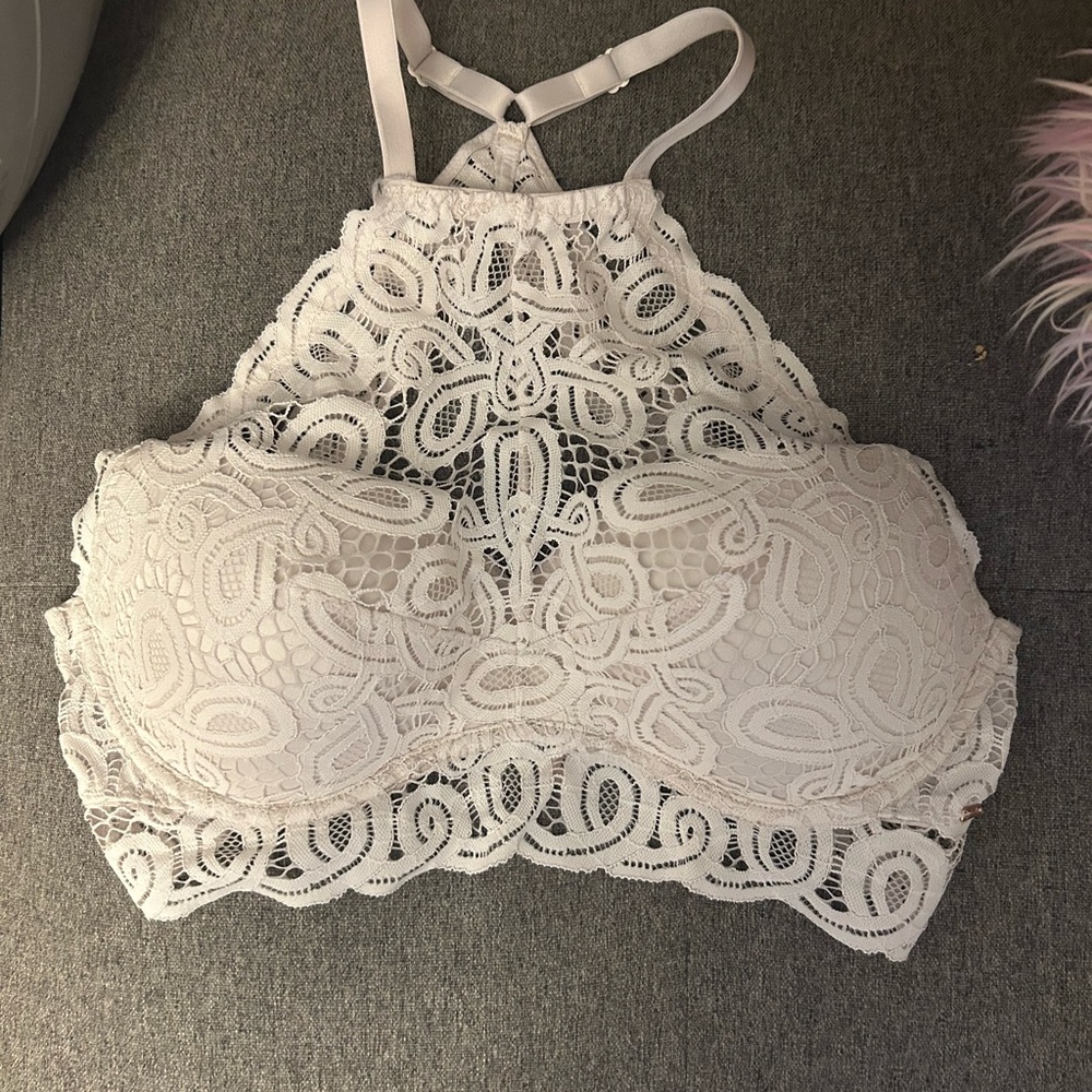 PINK Victoria's Secret Lace Halter Bra - White